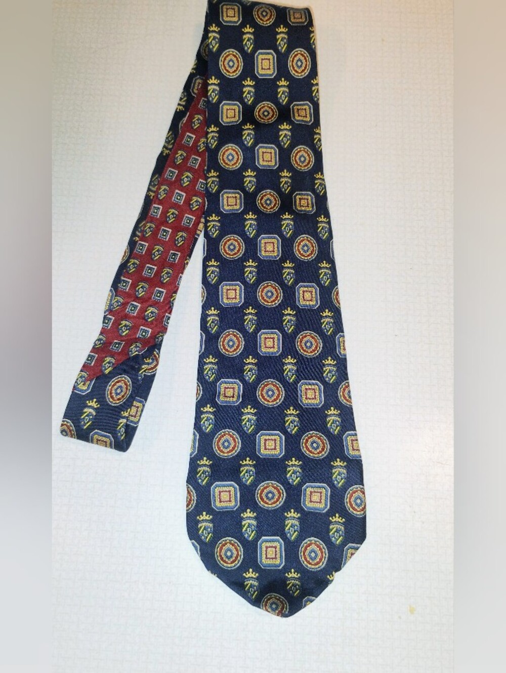 Tommy Hilfiger Navy and Red Geometric Medallion Silk Tie